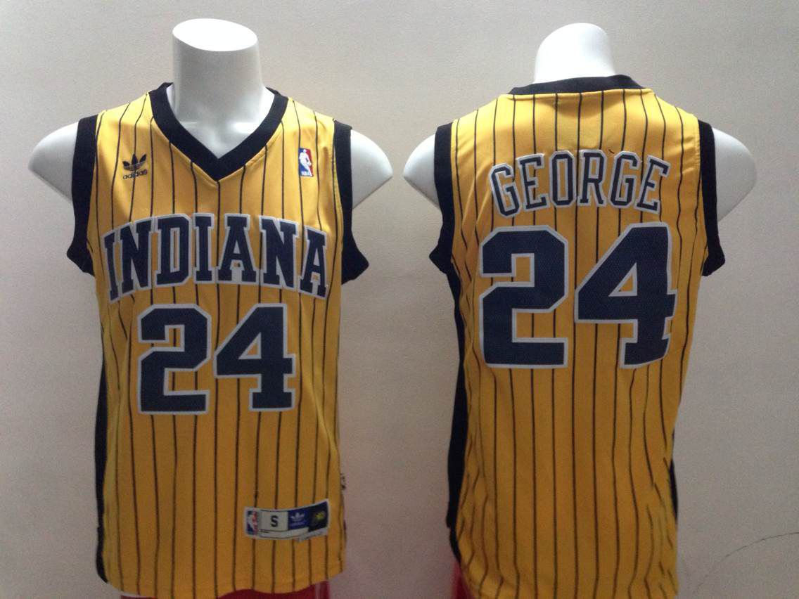 Men Indiana Pacers 24 George Yellow Stripe Throwback Adidas NBA Jersey